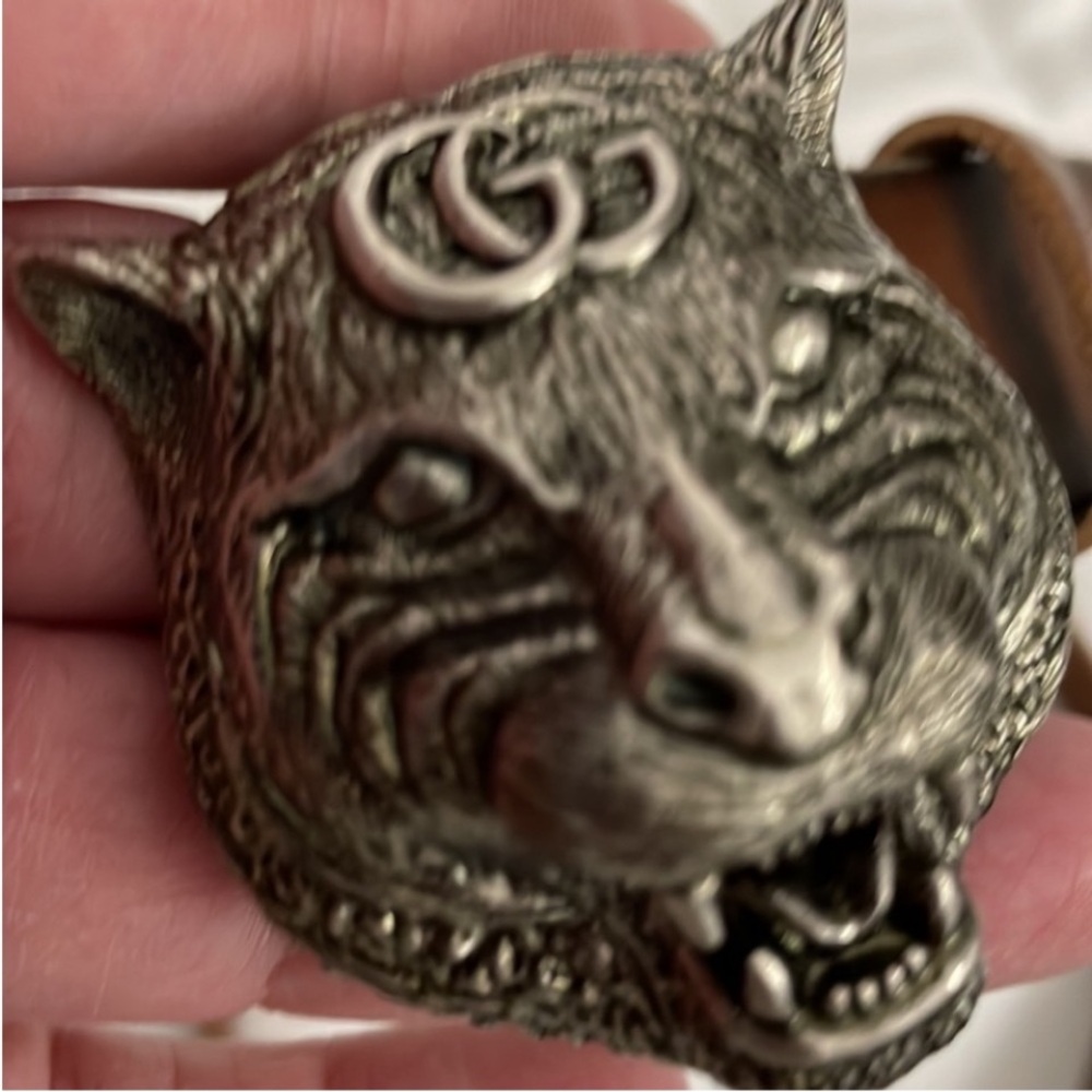 New Gucci Brown Leather Belt with silver Tiger Head Buckle - Picture 11 of 11